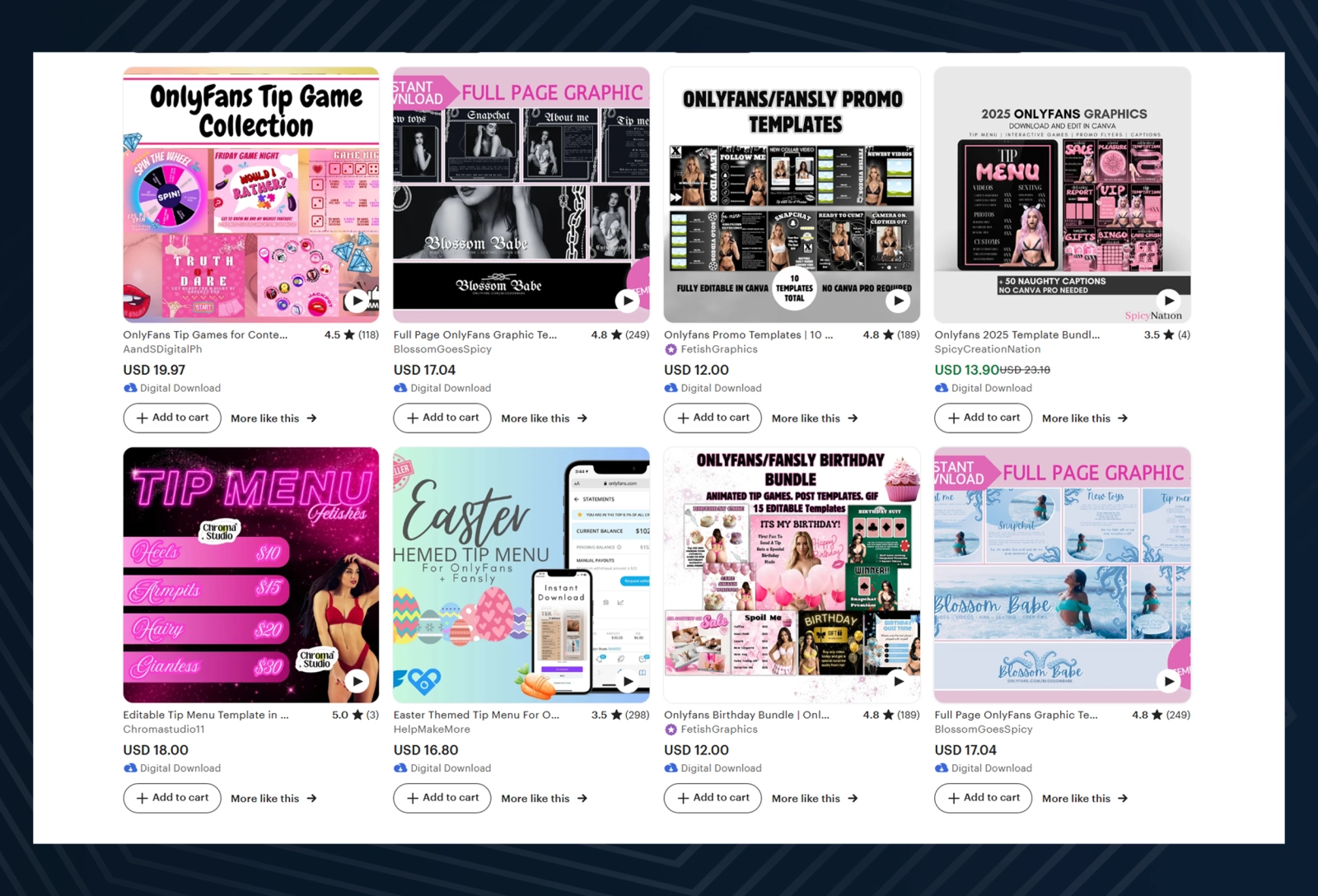 Examples of popular pre-made OnlyFans tip menu templates