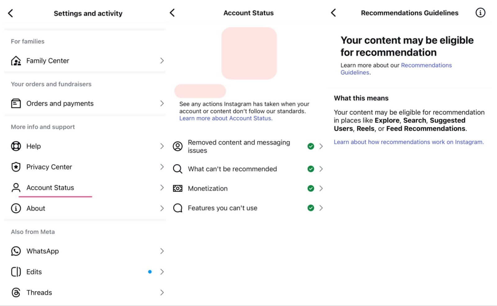 Checking the status of your Instagram account for blocked or violated community rules