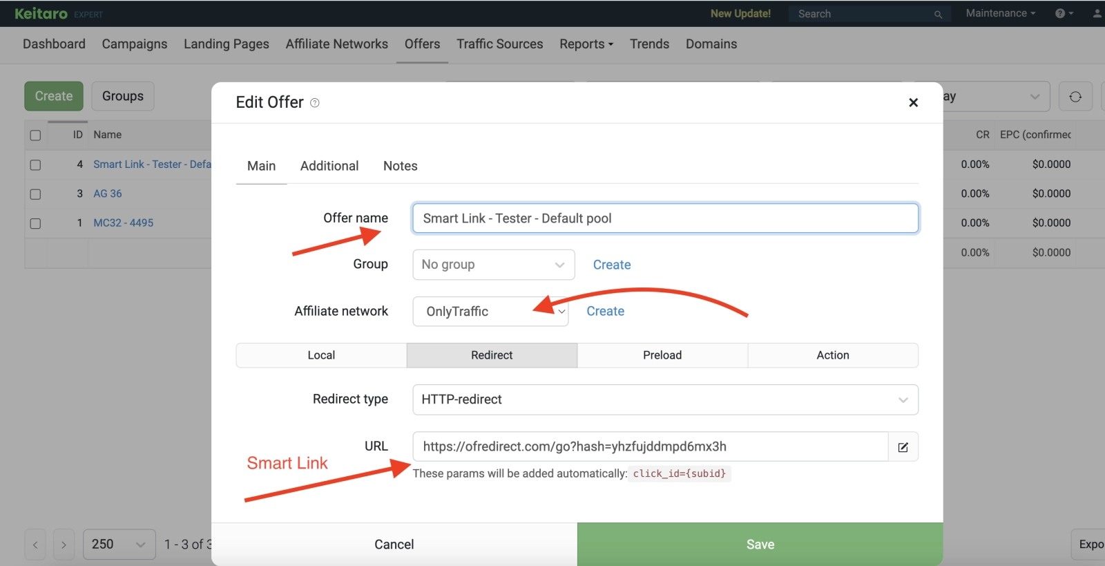 create OnlyTraffic Offer in Keitaro