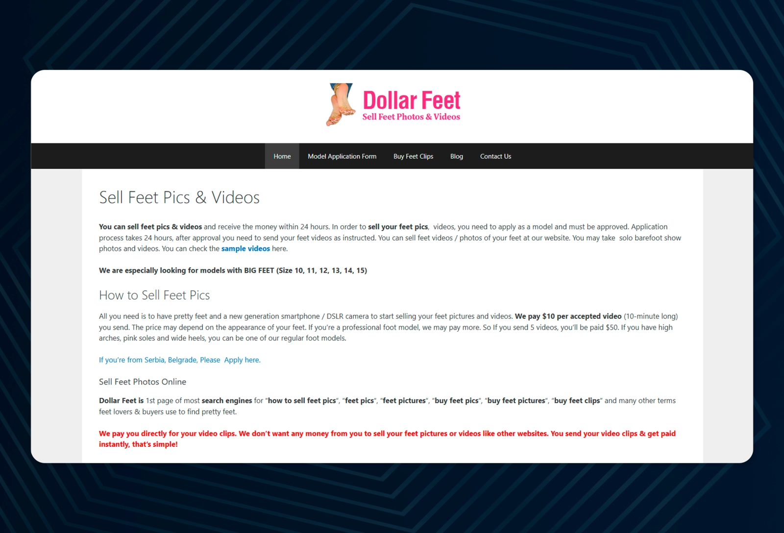 Dollar Feet - a specialized website for selling and buying photos of feet