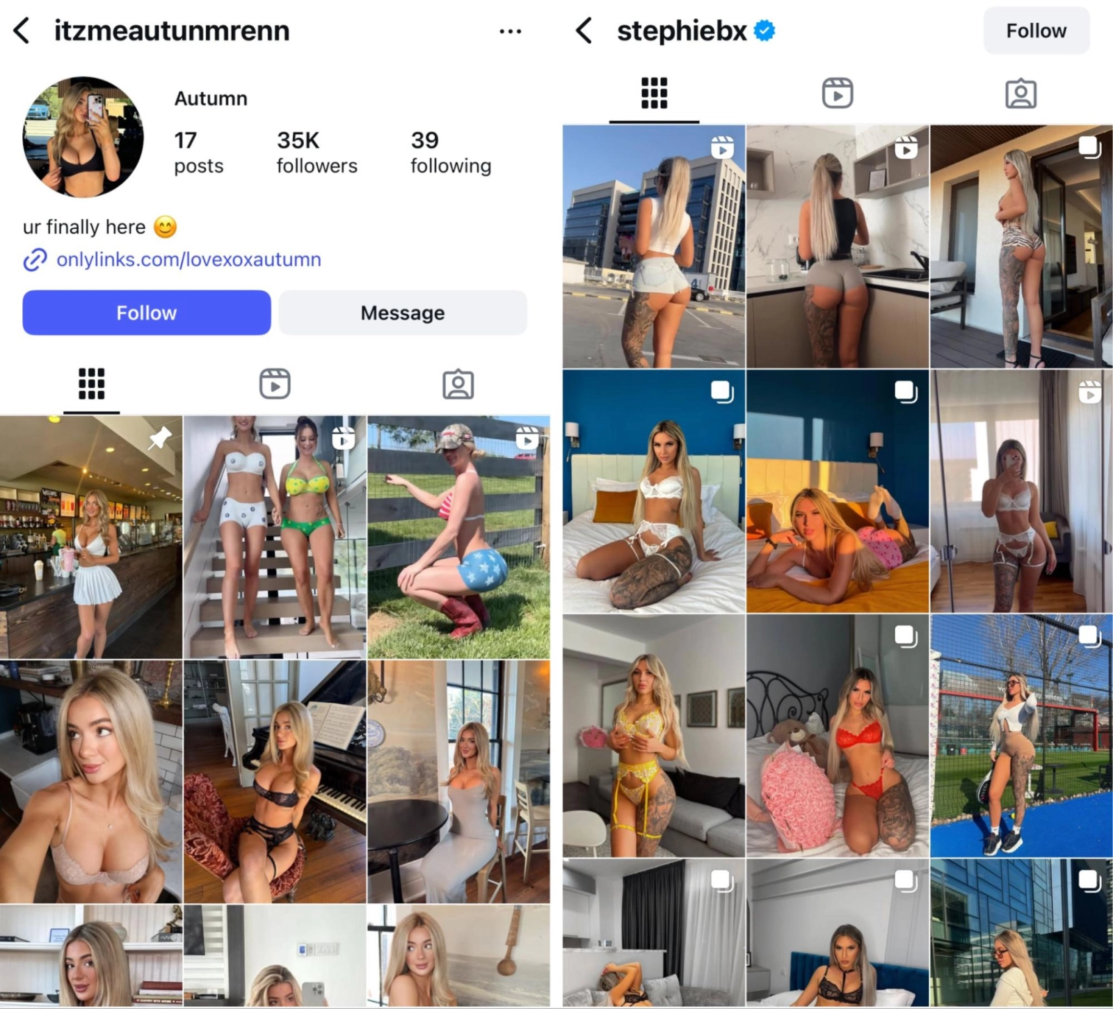 Example of OnlyFans model Instagram account and content