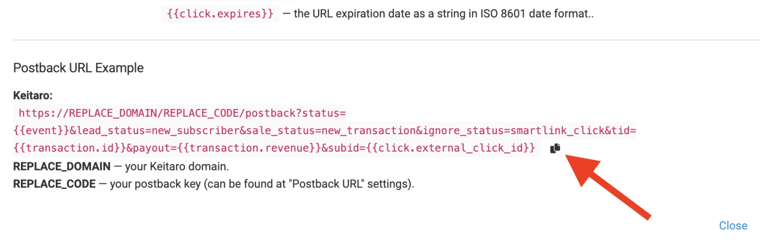 Postback link information