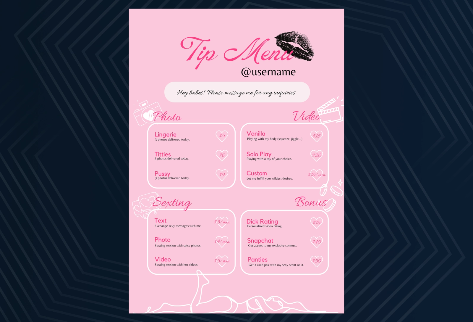 Free OnlyFans Menu Template in Canva - The classic list