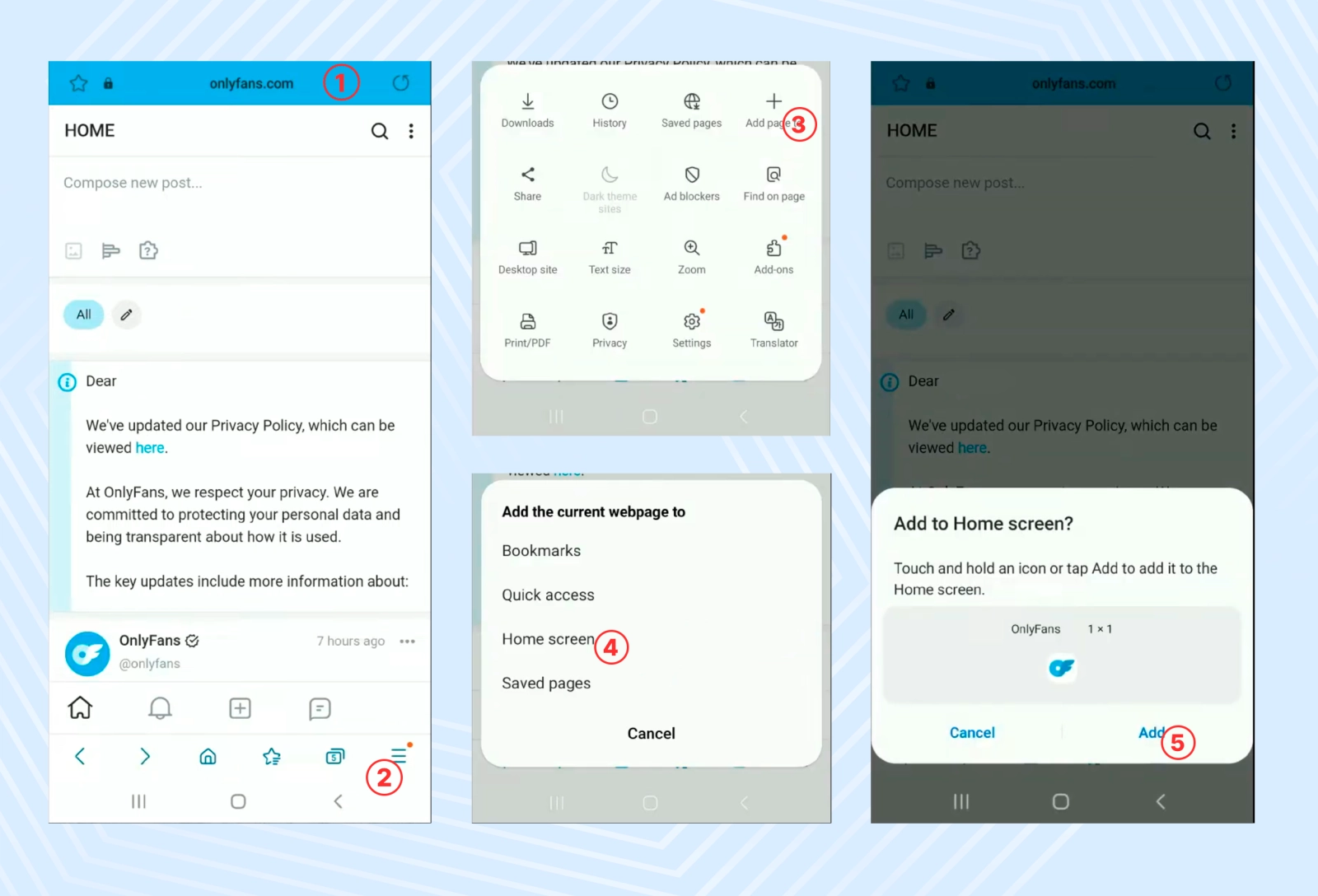 Step-by-step instructions on how to add OnlyFans to android phone home screen