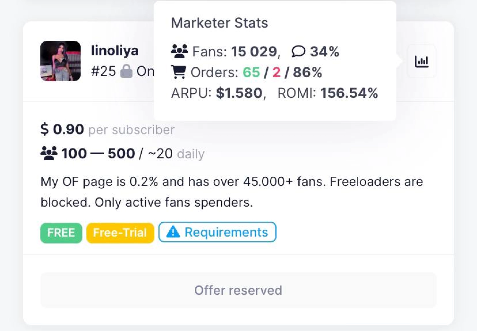 Onlyfans model offer selling fans as a promo on Onlytraffic