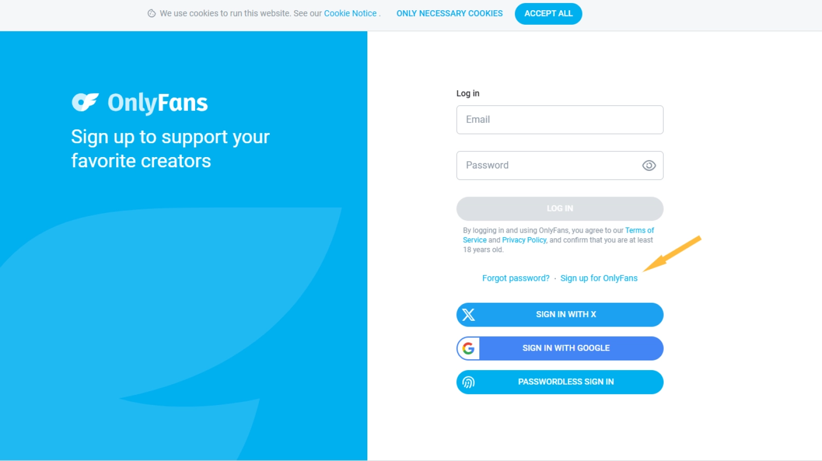 Onlyfans Sign up page - How to make an Onlyfans account tutorial