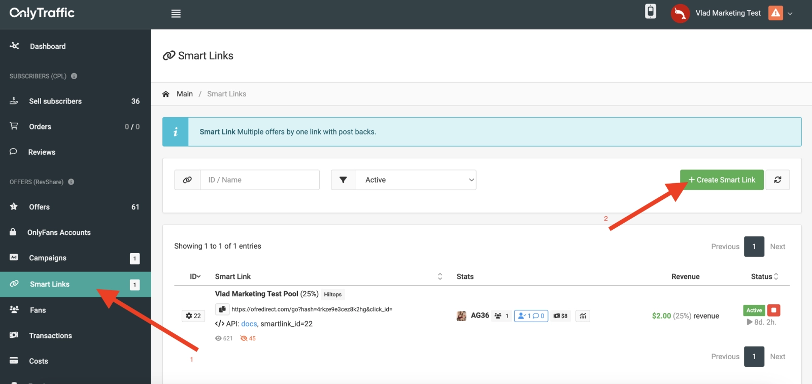 open smart link create form