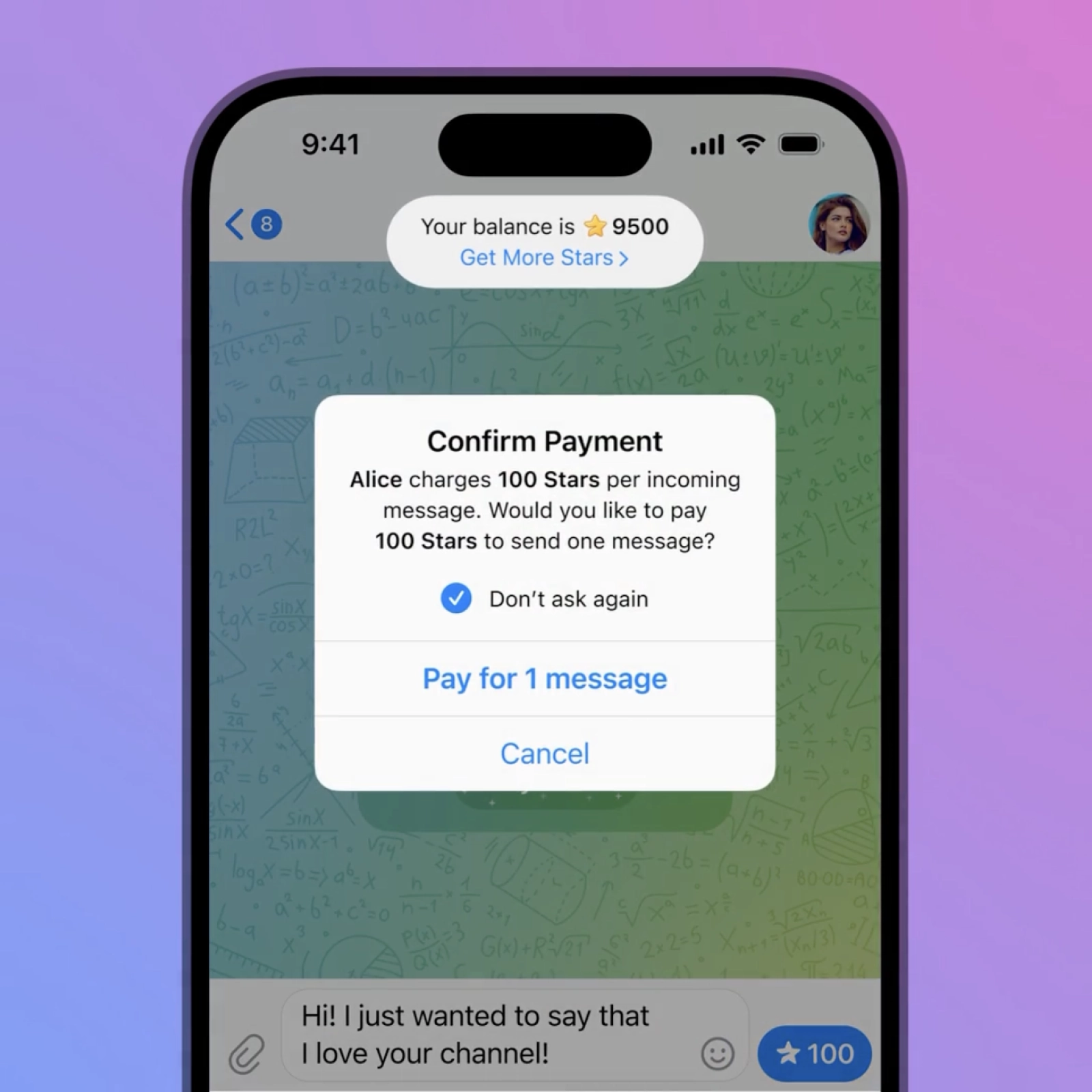 Paid messaging feature in Telegram