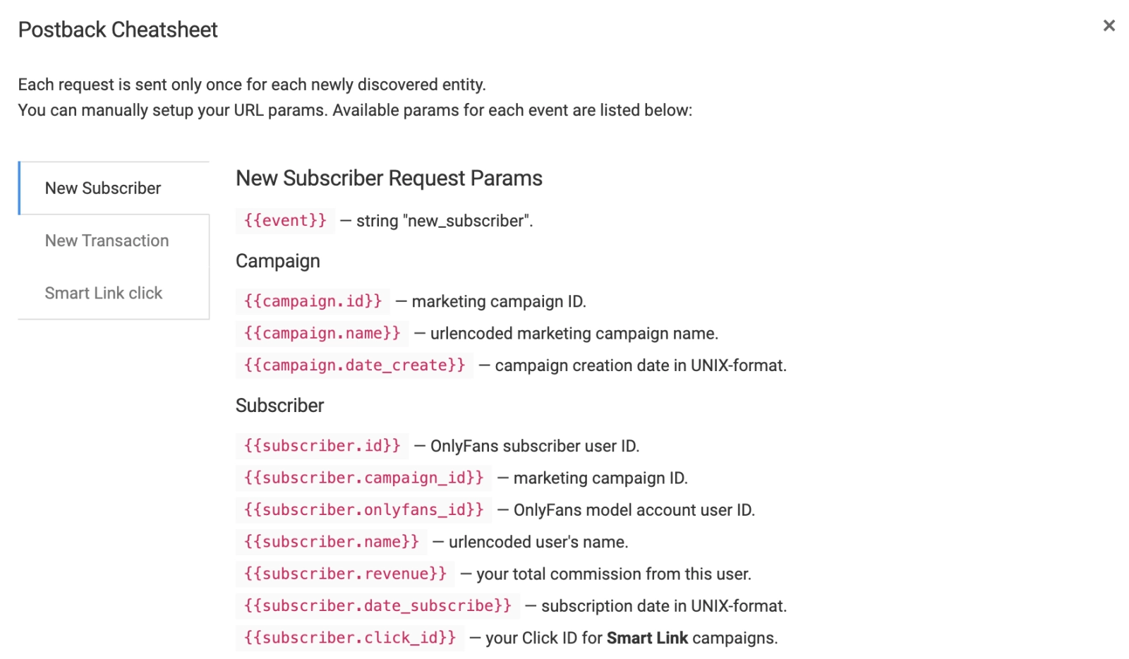 postback cheatsheet overview