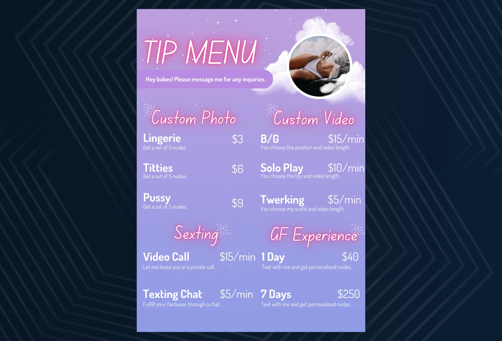 Free OnlyFans Menu Template in Canva - Elegant script