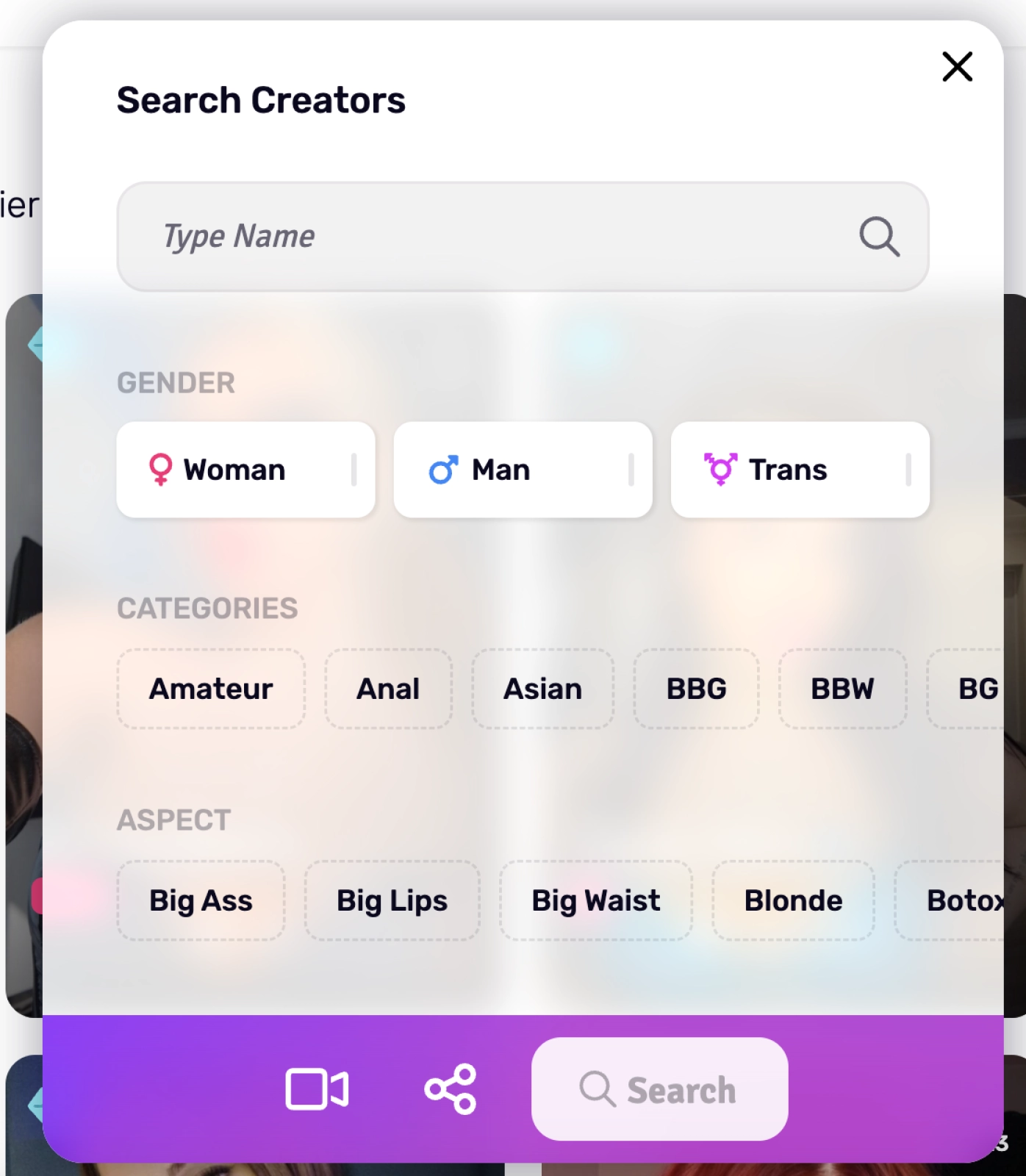 Example of search tool on onlyfans catalog.