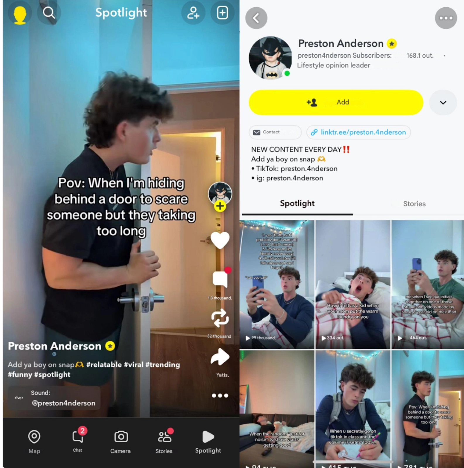 Snap Spotlight video and account example