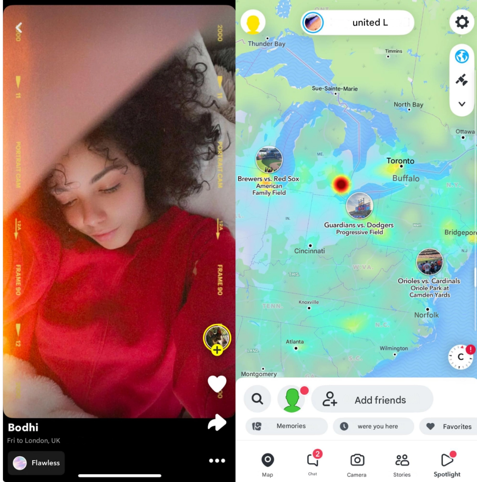 Stories on the map on Snapchat