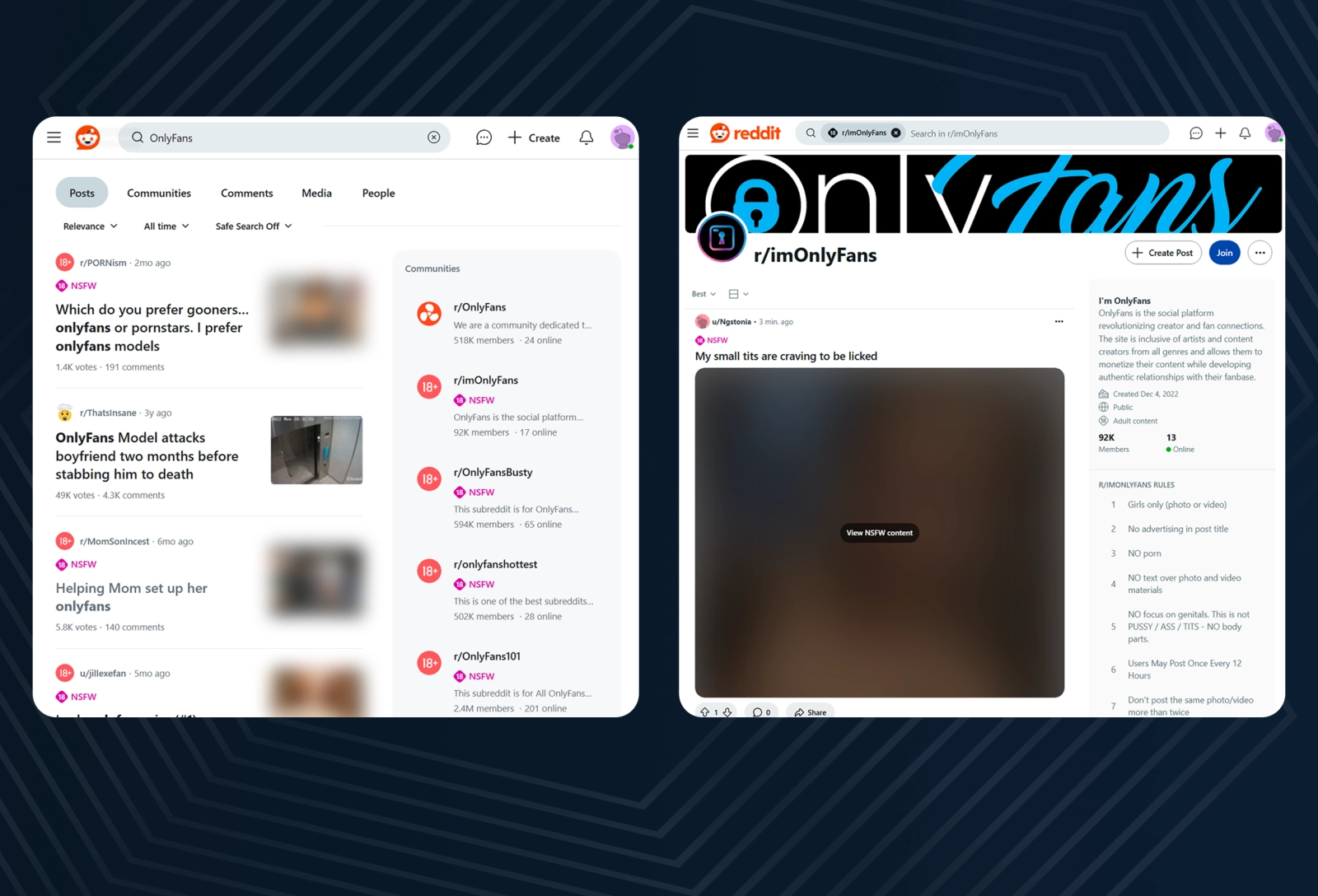 Subreddits with “OnlyFans” in the title are often promotional and poorly received by the audience