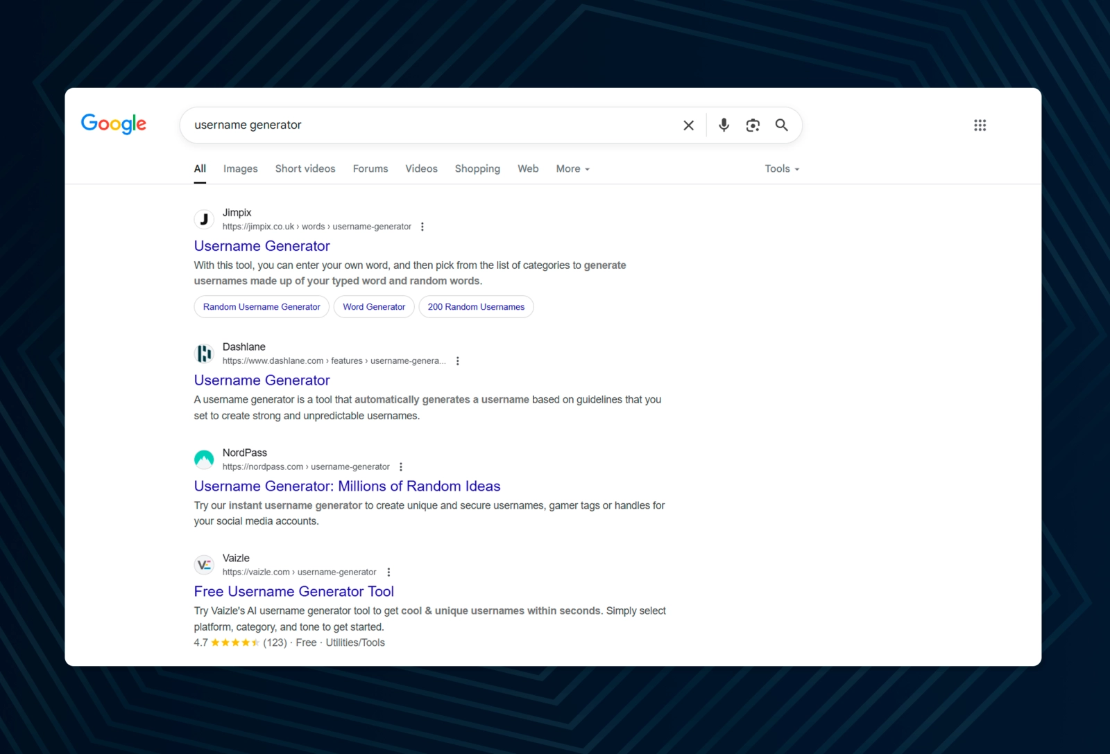 You can use websites to generate usernames or leave the default usernames