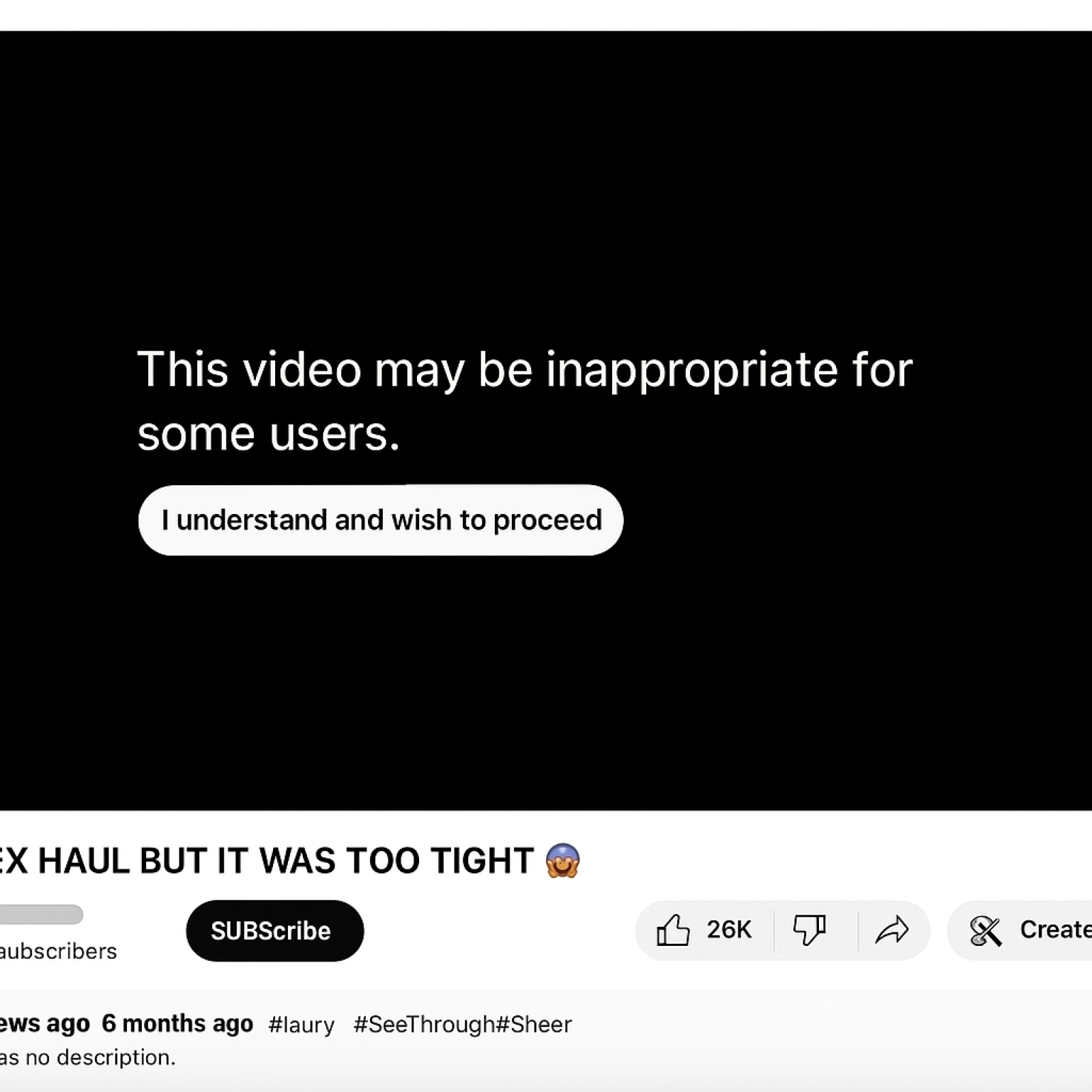 Disclamer warning about content on YouTube