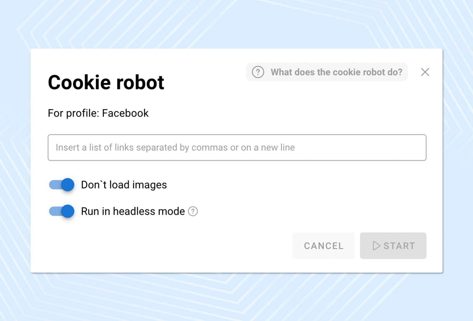 Cookie robot setting