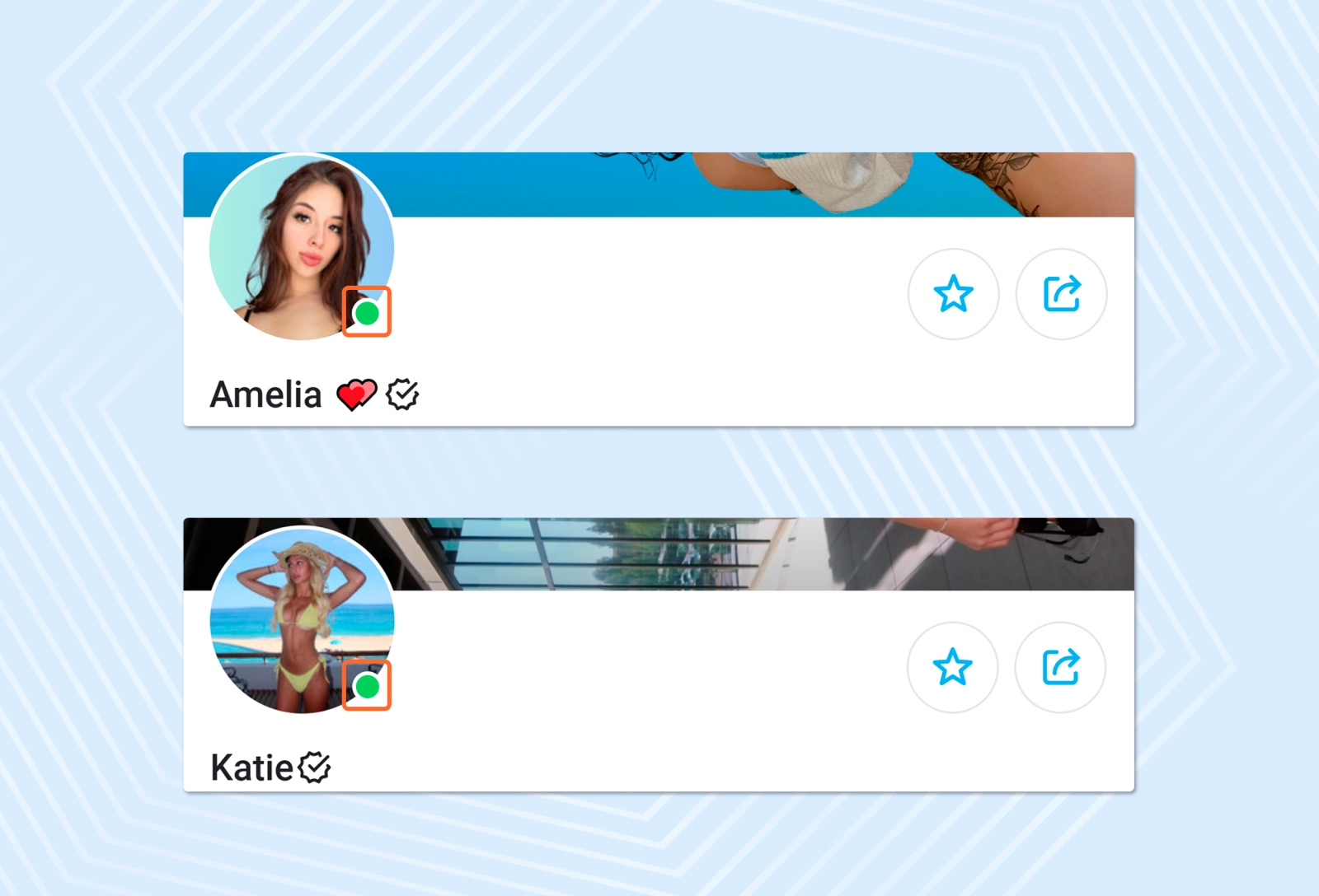 A green “online” status dot indicates that the creator is online