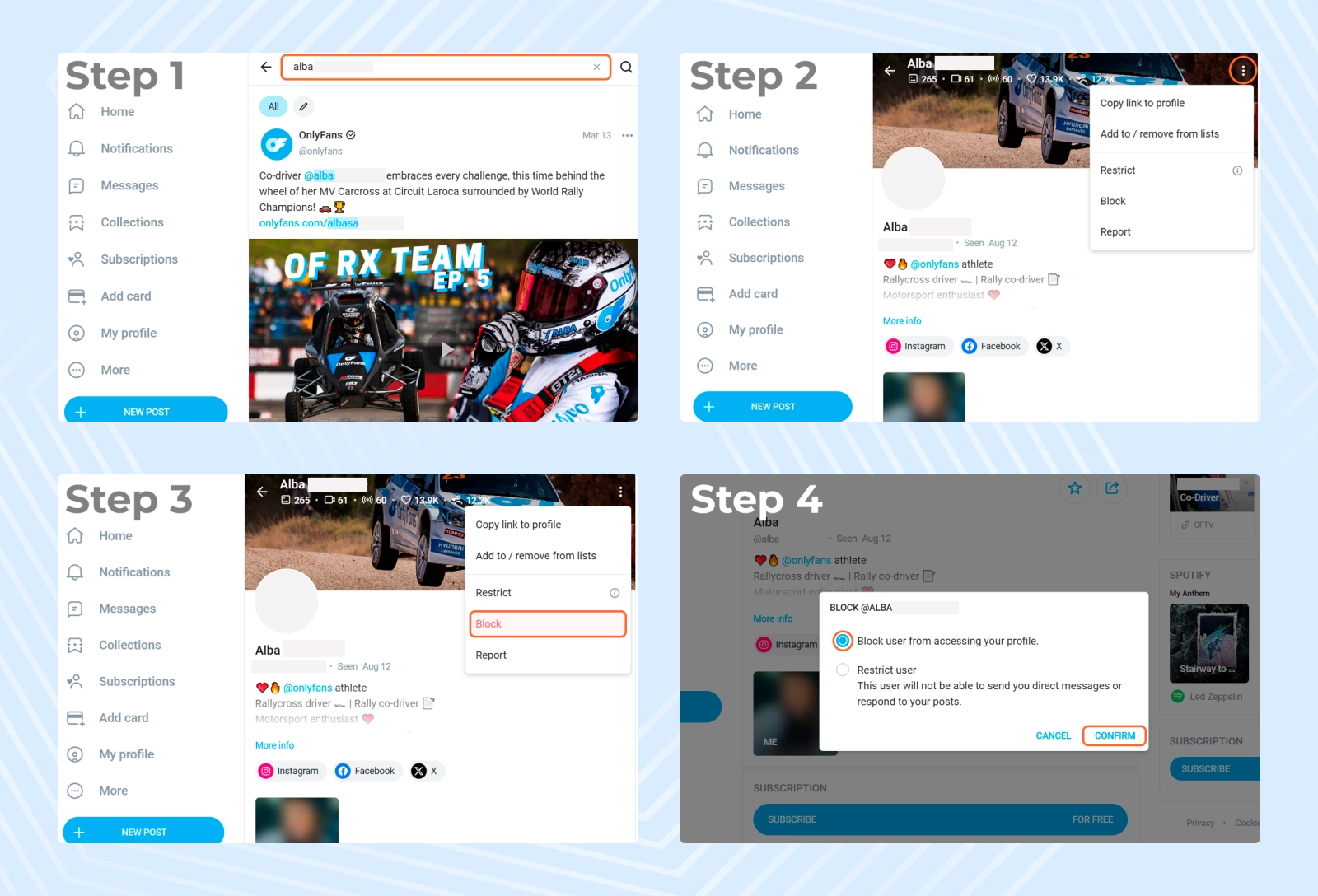 Step-by-step process for blocking a user on OnlyFans