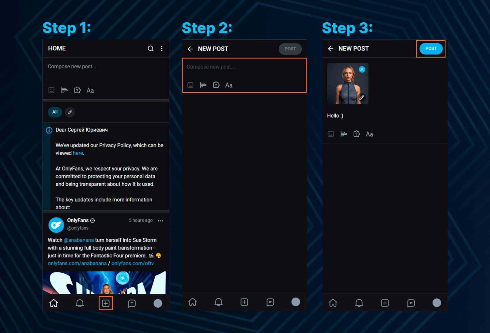 3 steps to publish a post with media on OnlyFans