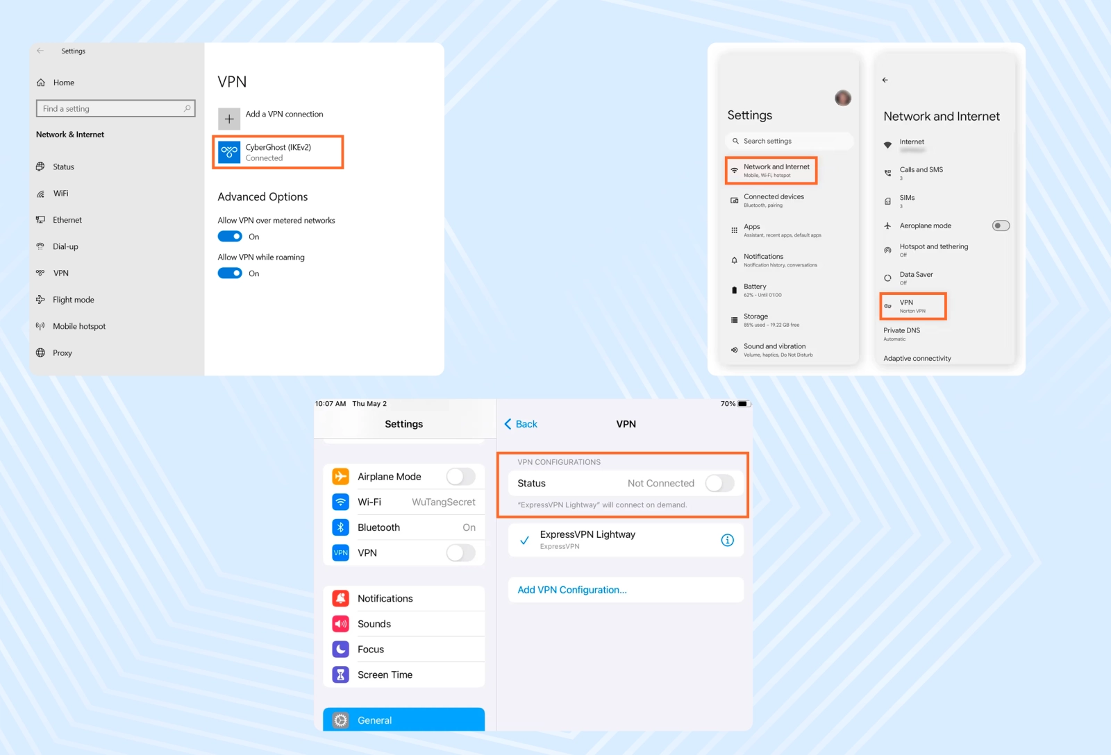 You can check whether VPN is enabled regardless of your device type