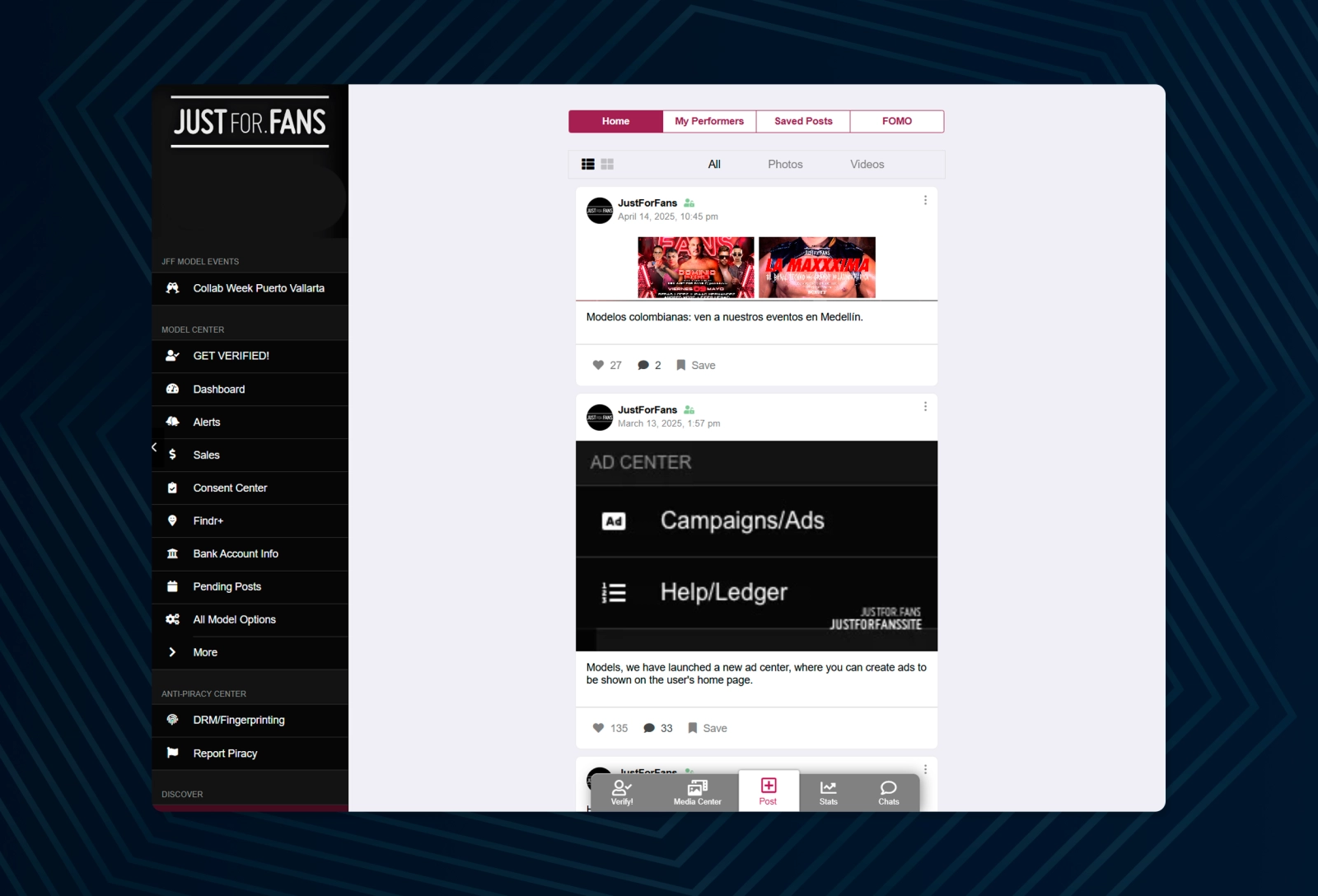 The JustForFans platform is most similar to X (Twitter) with its endless feed of posts