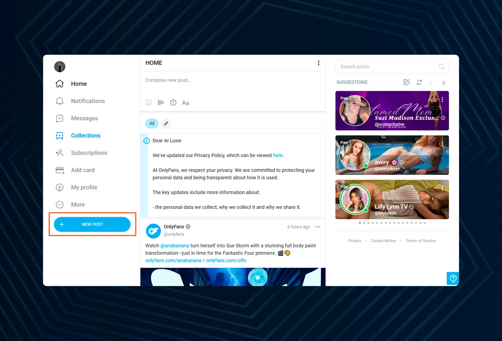 The “New Post” button is located at the bottom left of the screen