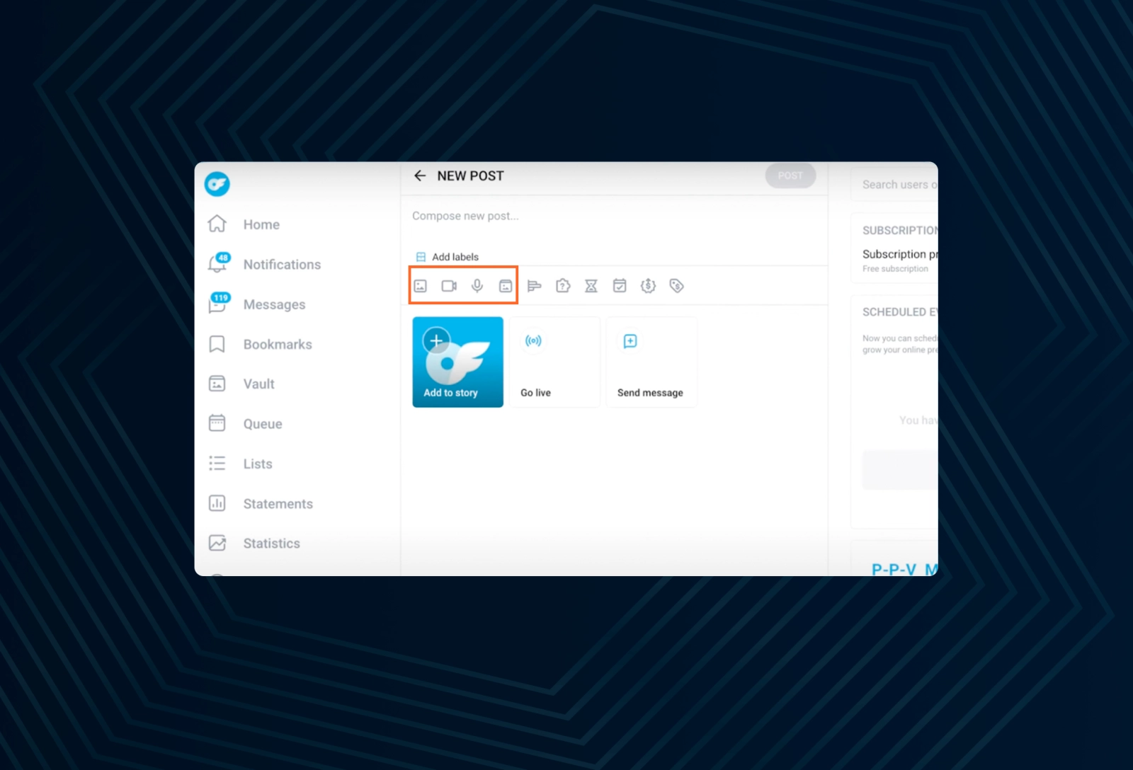 To select content, click on the icon you want