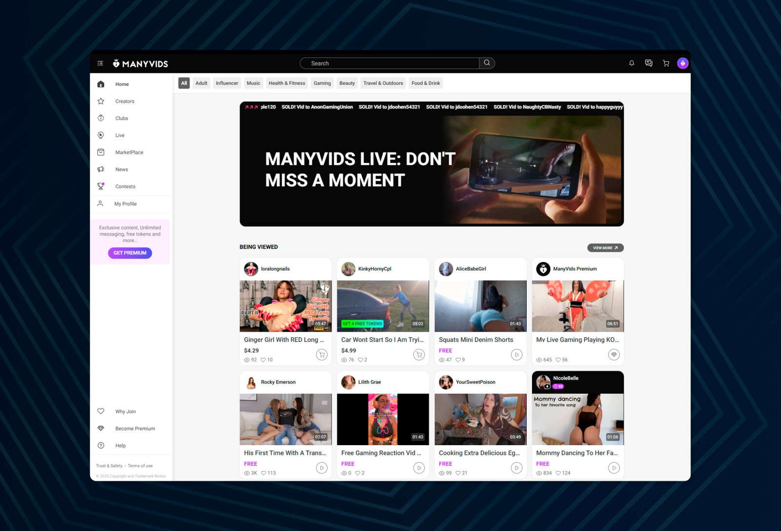 The ManyVids platform combines both content sales and physical goods sales