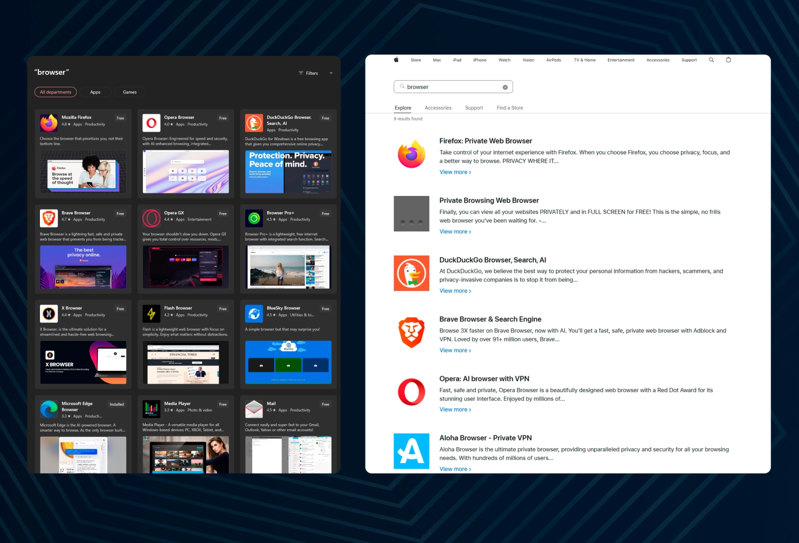 It is better not to use little-known browsers, but only the most popular ones