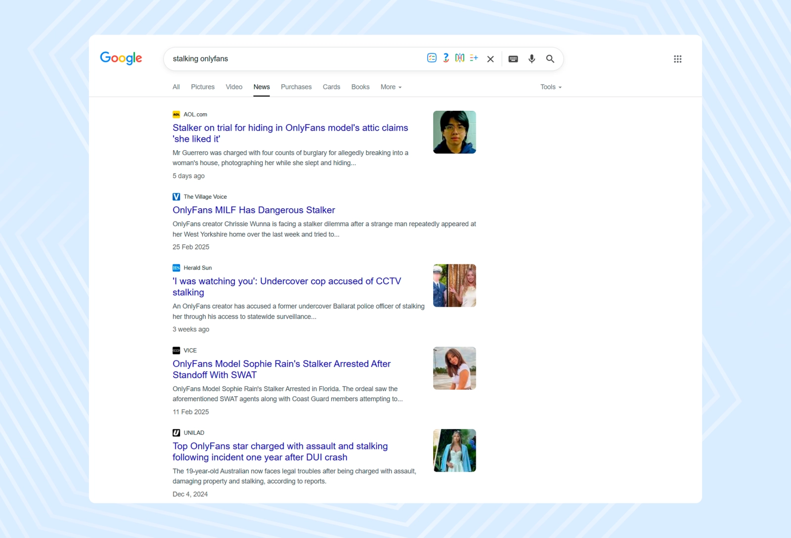 You can find quite a lot of news about stalking OnlyFans models, so cases of stalking are not uncommon