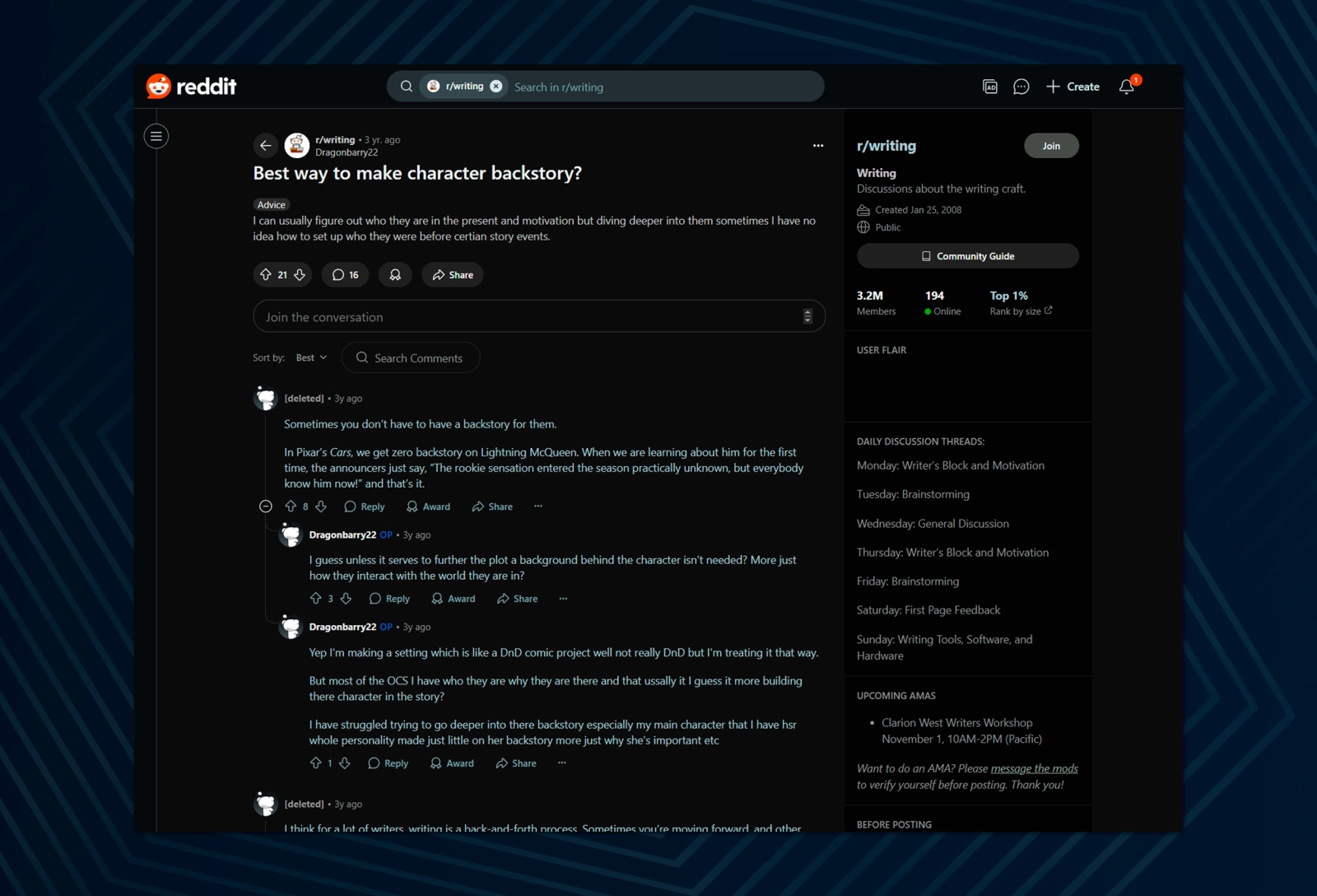 Tips and subreddits for writers will help you create a quality backstory