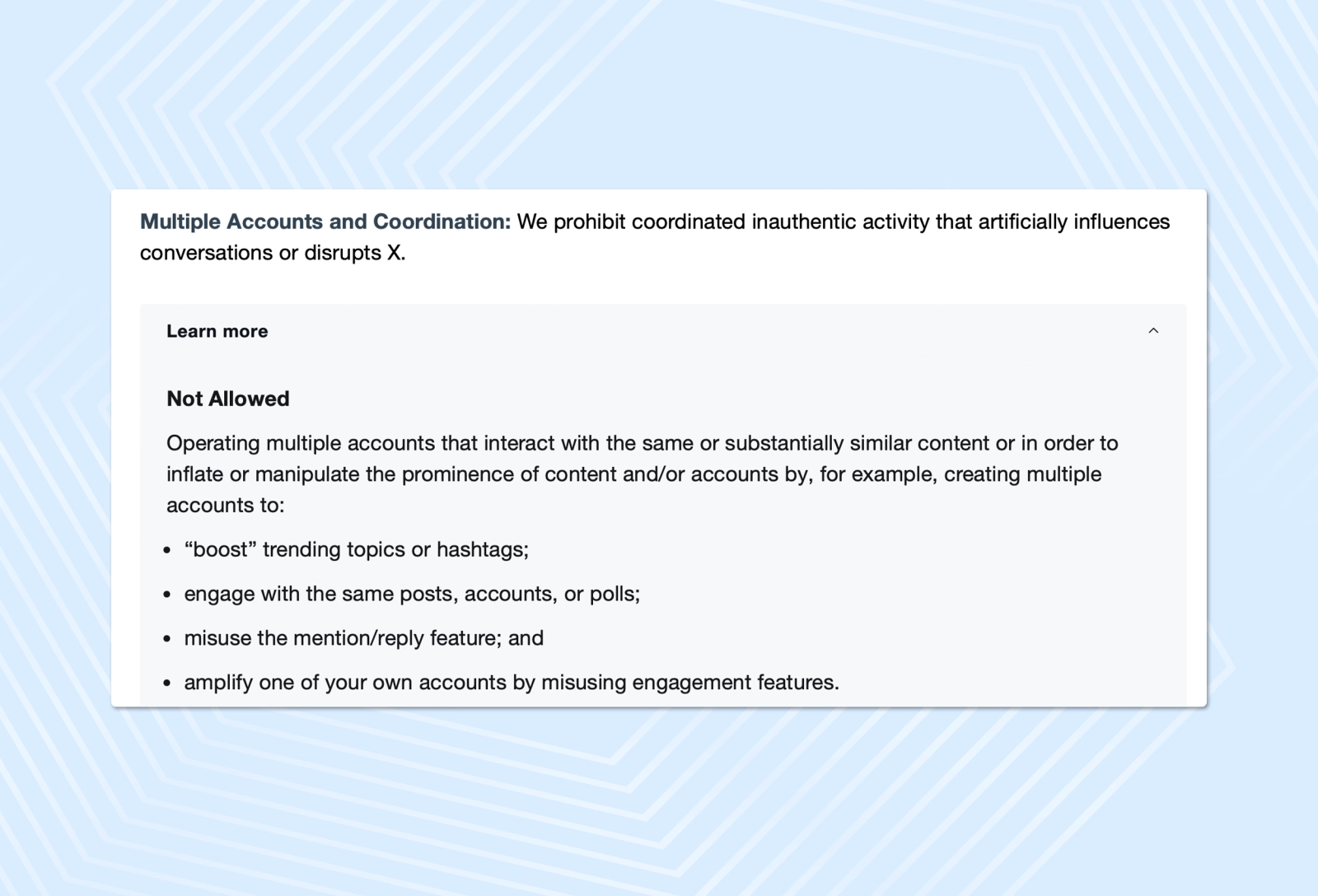 <em>The section of X’s rules dedicated to multiaccounting is full of restrictions</em>