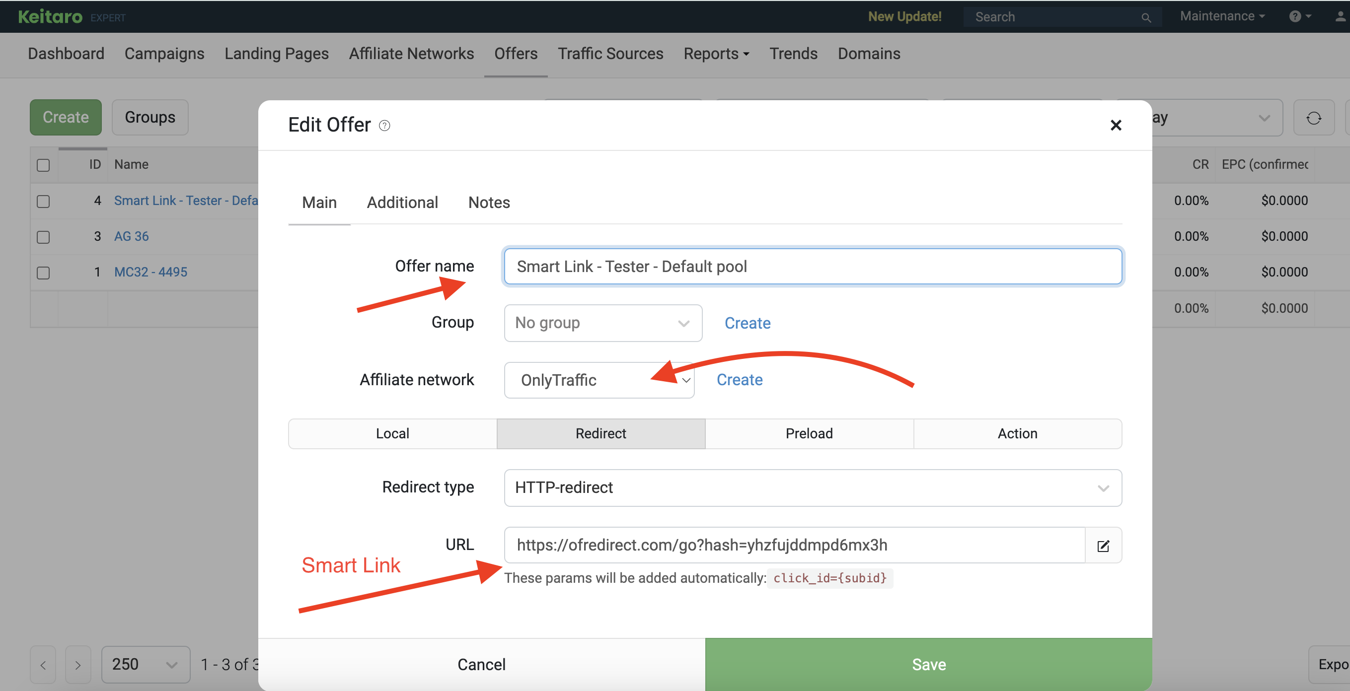 create OnlyTraffic Offer in Keitaro