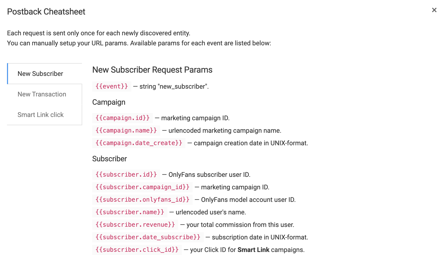 postback cheatsheet overview