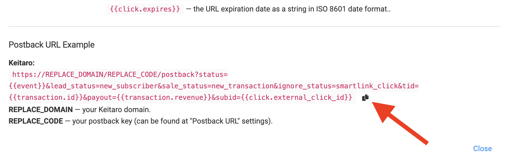 Postback link information