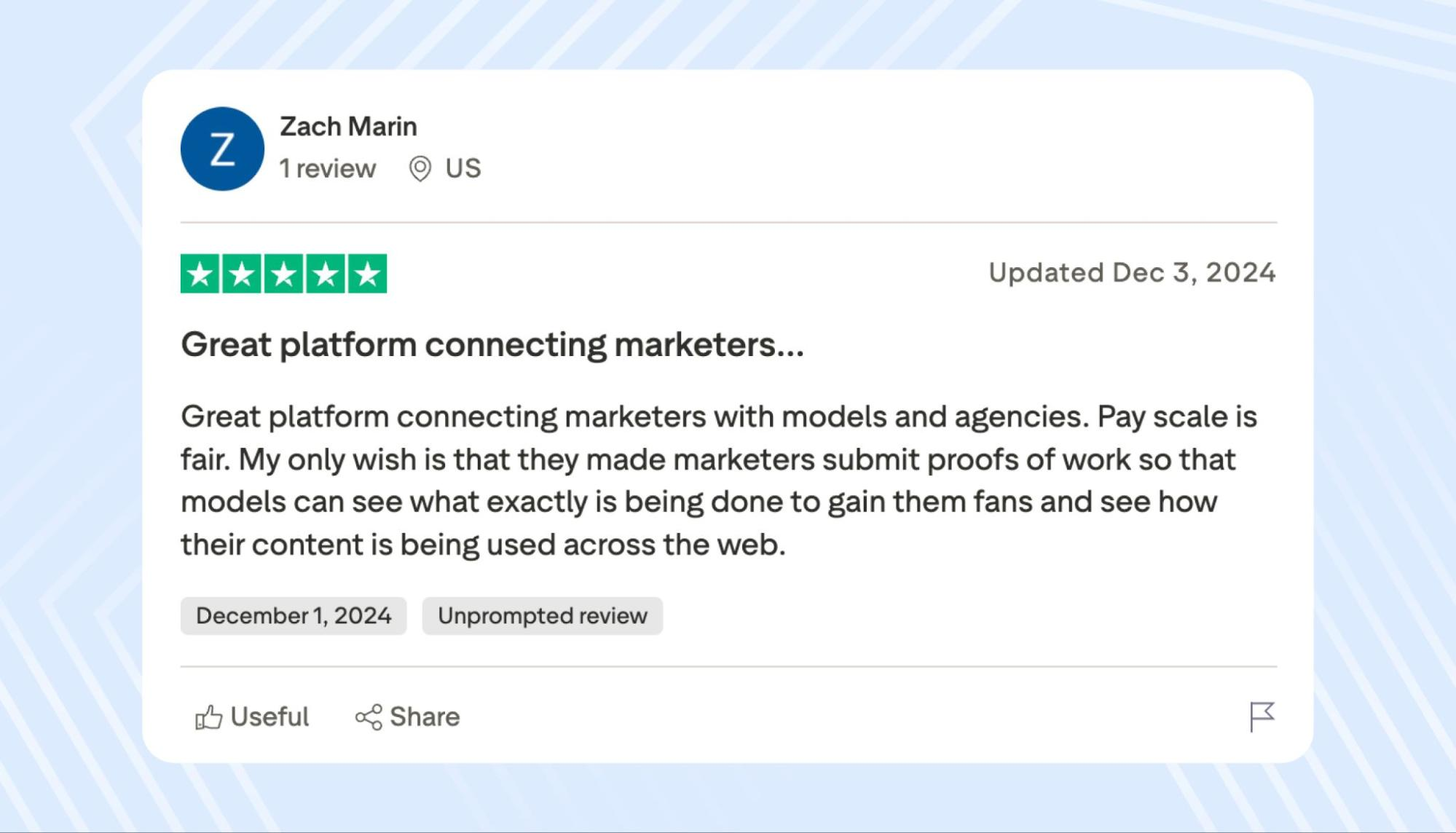 Comment and review by Zach Marin on Trustpilot