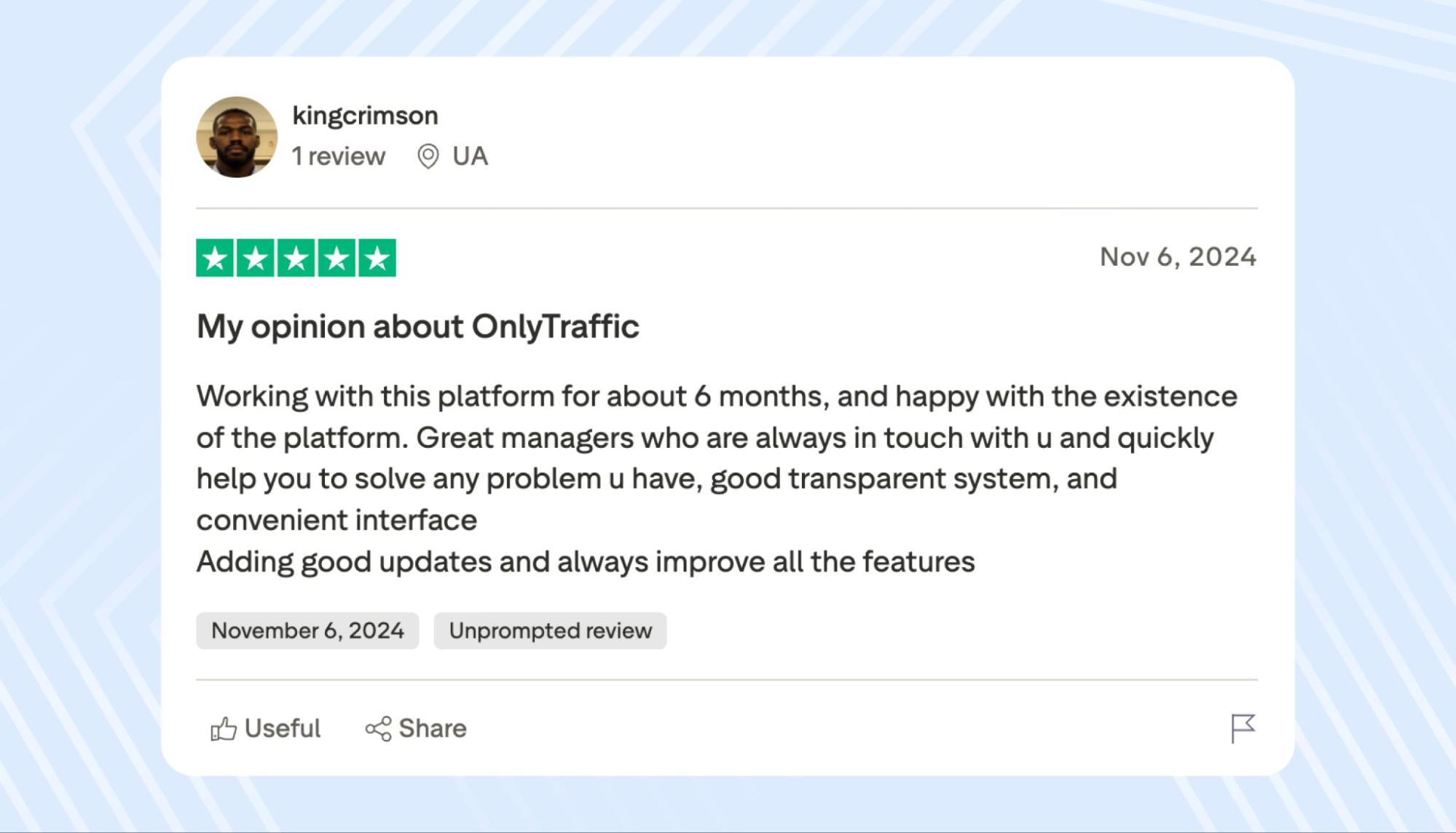 OnlyTraffic platform review on Trustpilot by kingcrimson
