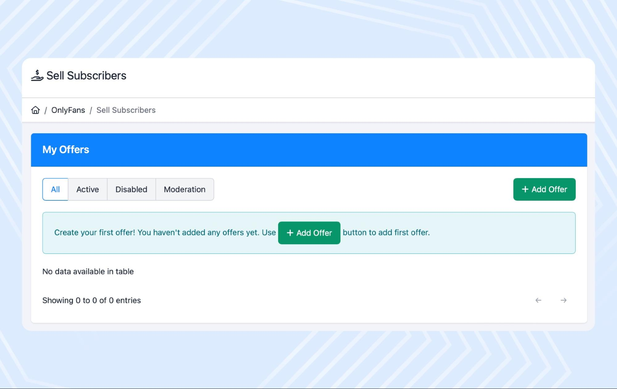Offer creation page on the OnlyTraffic platform
