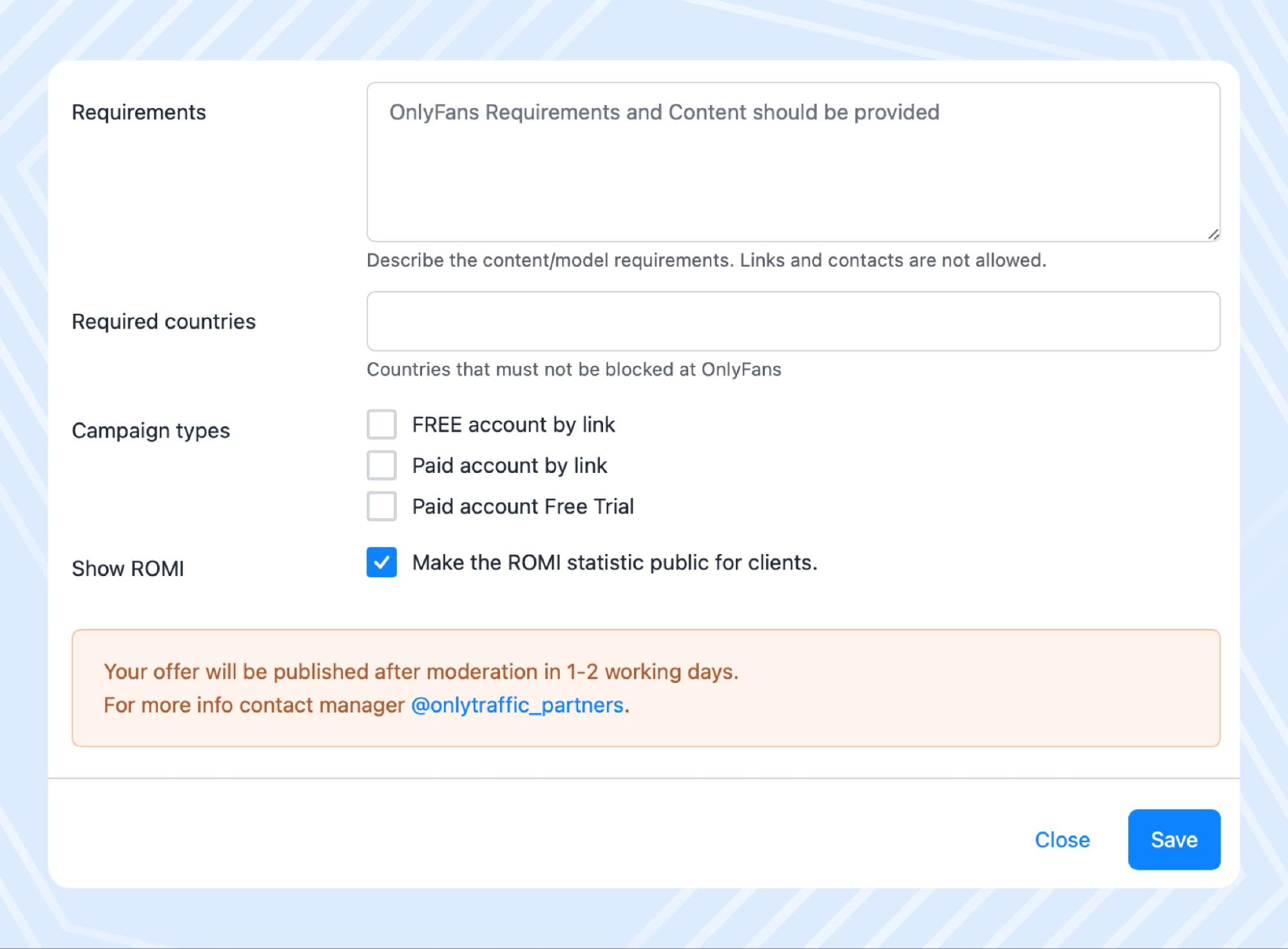 ROMI display settings tab