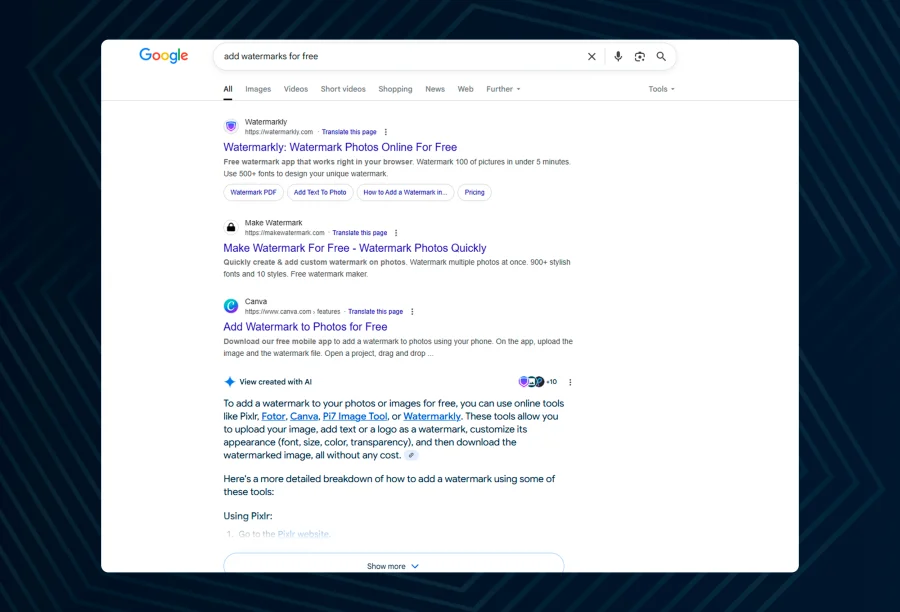 Tools for adding watermarks are completely free and available to everyone