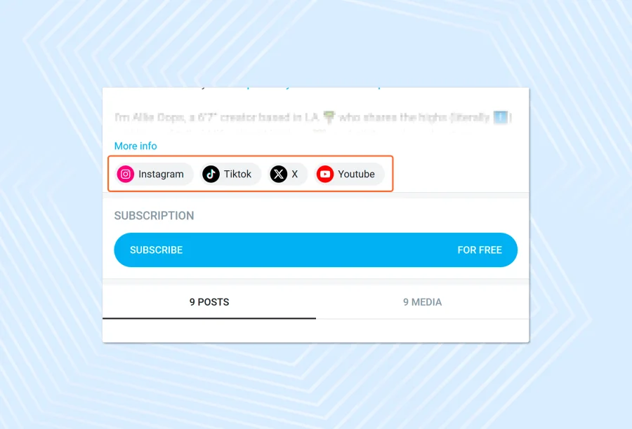Examples of social media links on an OnlyFans account