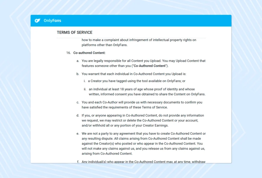 OnlyFans rules governing co-authored content