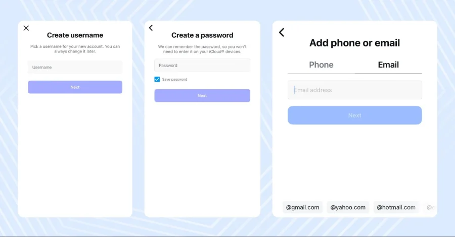 Instagram sign-up window