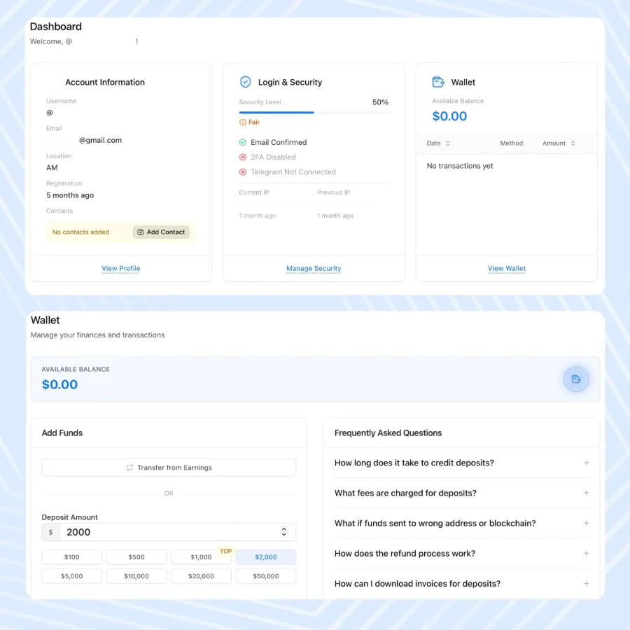 Панель управления OnlyTraffic Accounts