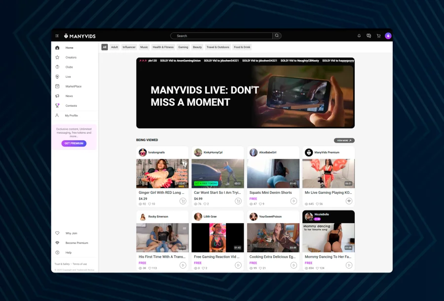 The ManyVids platform combines both content sales and physical goods sales