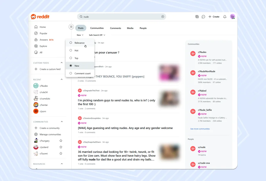 Reddit's search engine allows you to find the right sabreddits for you
