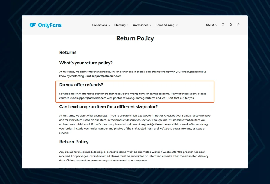 Return OnlyFans Policy