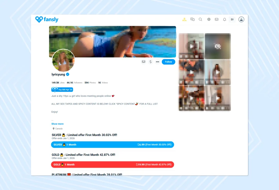 Profile example in Fansly 
