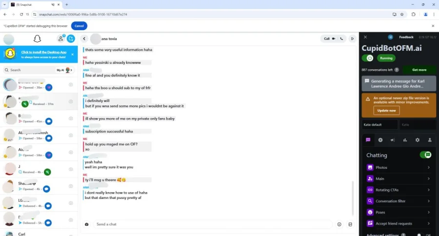 Нейросеть для автоматизации переписок и прогрева фанатов в Snapchat